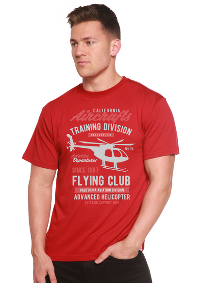 Men's red graphic T-shirt with helicopter print Spun Bamboo bamboo viscose/organic cotton on Tampa Home & Garden Store
