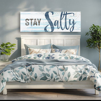 Stay Salty Coastal Sign IX canvas with weathered white and blue planks on Tampa Home & Garden Store
