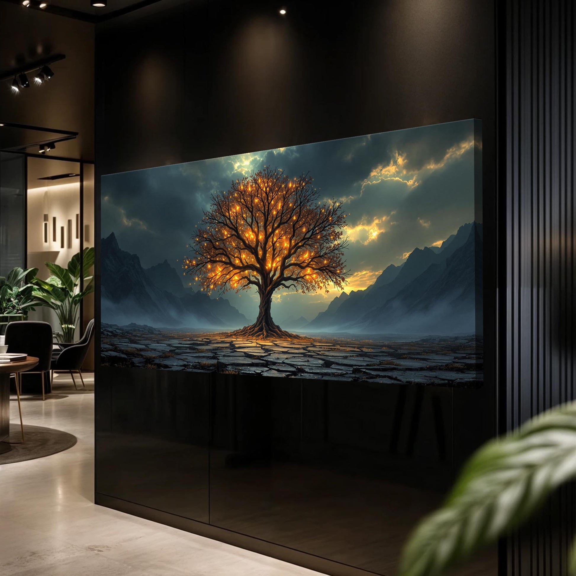 Burning Bush Faith Wall Art XI canvas by Tailored Canvases; fiery orange tree amid mountains on Tampa Home & Garden Store
