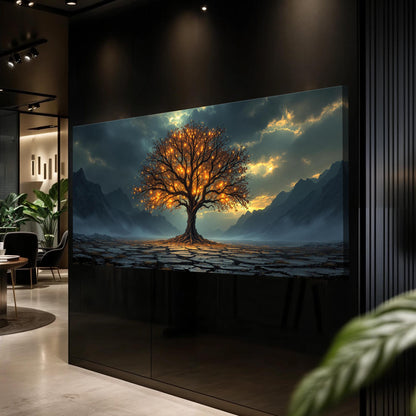 Burning Bush Faith Wall Art XI canvas by Tailored Canvases; fiery orange tree amid mountains on Tampa Home & Garden Store