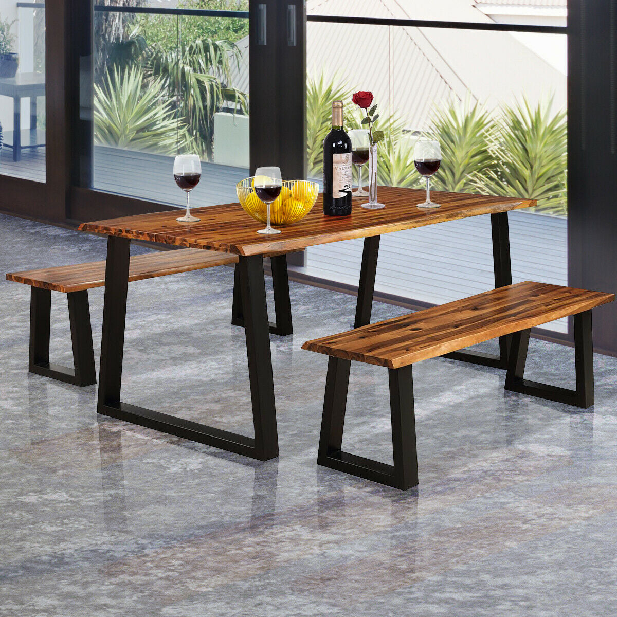 Banco de patio/comedor de madera maciza de acacia
