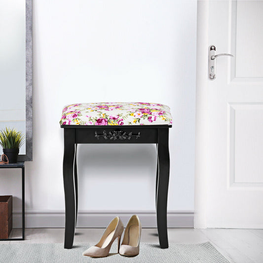 Vanity Wood Dressing Stool Padded Piano Seat with Rose Cushion - Tampa Home & Garden Store