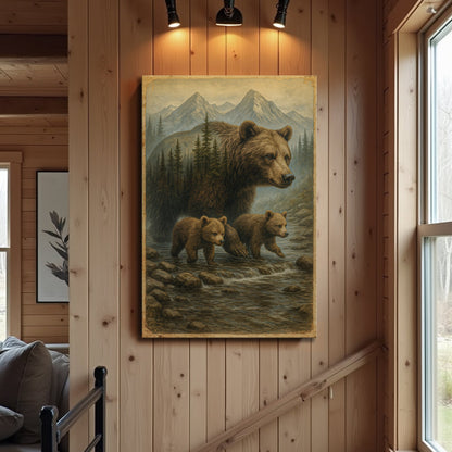 Mother Bear and Cubs Crossing Double Exposure Wall Art canvas by Tailored Canvases, bears on Tampa Home & Garden Store