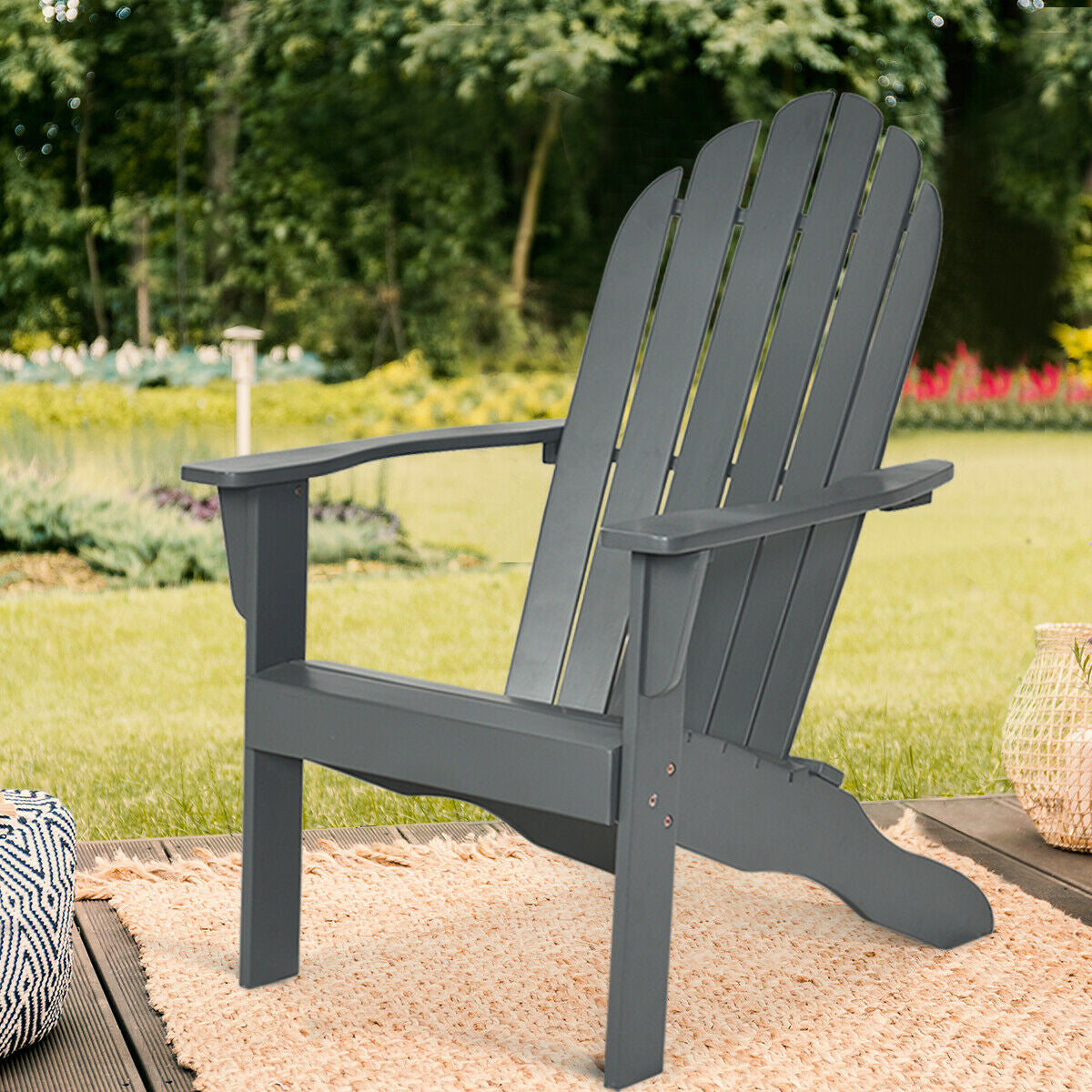 Sillón Adirondack de exterior de madera de acacia con diseño ergonómico - Gris