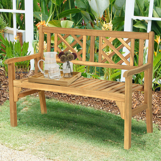 Patio Foldable Bench with Curved Backrest and Armrest - Tampa Home & Garden Store