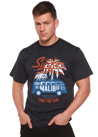 Team Surfer Spun Bamboo men's navy short sleeve graphic tee with Malibu van print on Tampa Home & Garden Store