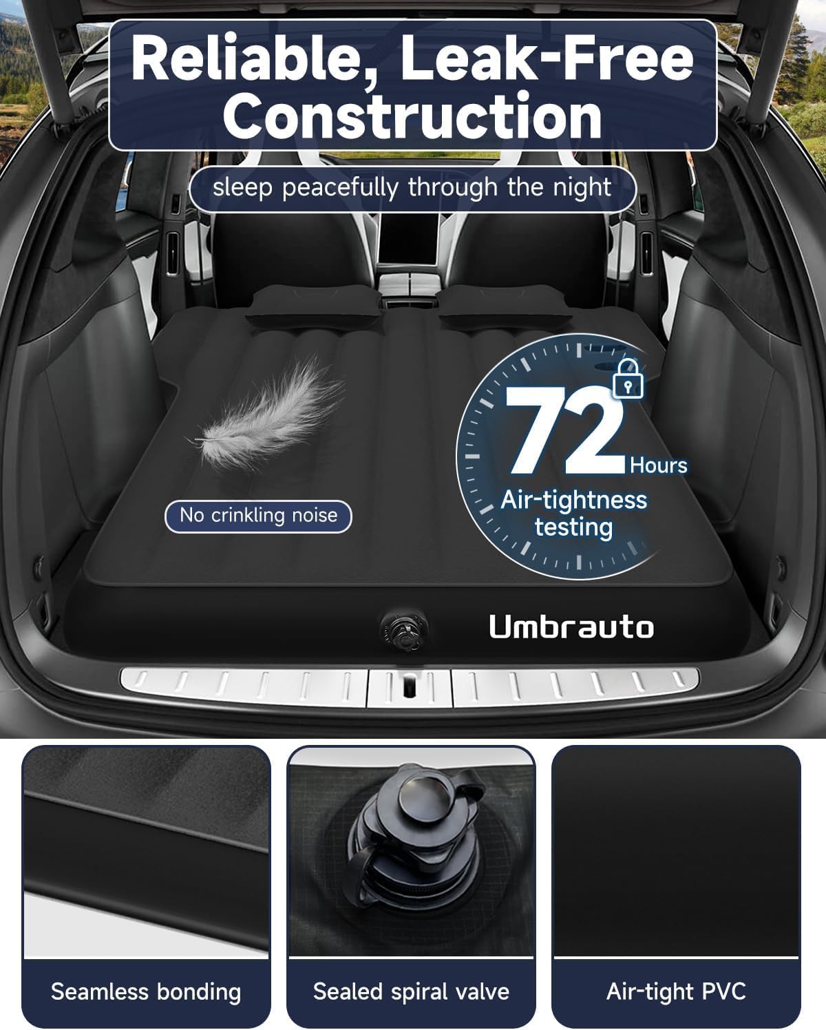 Umbrauto blue SUV air mattress for car camping, seamless bonding, sealed spiral valve on Tampa Home & Garden Store