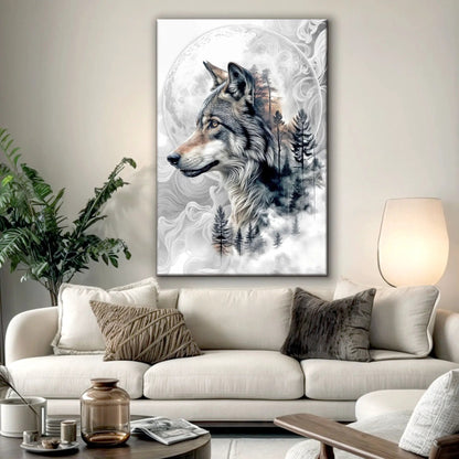 Wolf Double Exposure Wall Art Crafting Canvas Tailored Canvases moonlit forest scene on Tampa Home & Garden Store