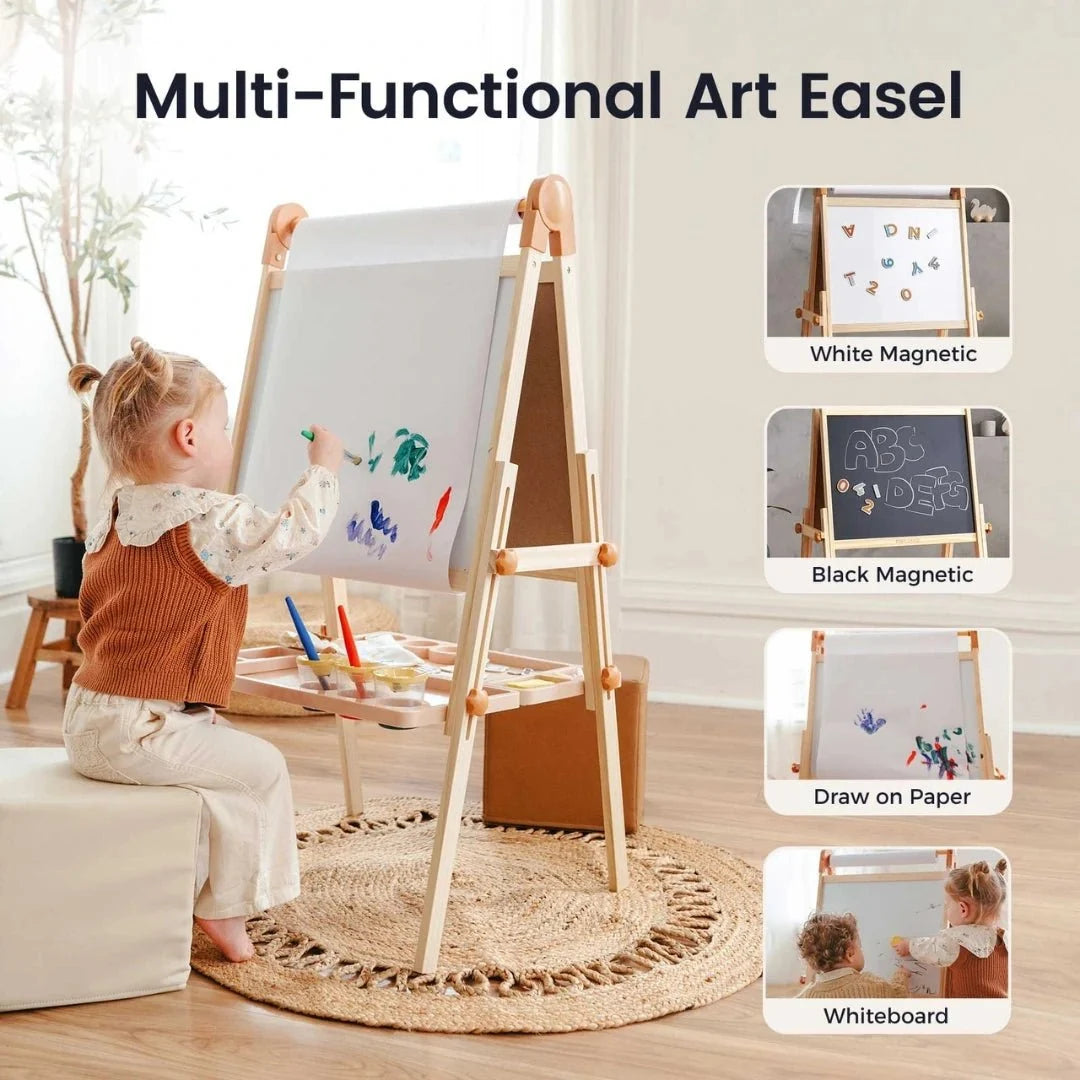 Tiny Land Caramel Magnitales Easel for Kids wooden multi-functional art easel with whiteboard on Tampa Home & Garden Store