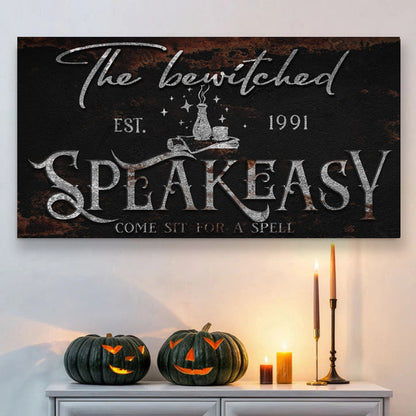 The Bewitched Speakeasy Sign III canvas Tailored Canvases black/silver with pumpkins on Tampa Home & Garden Store