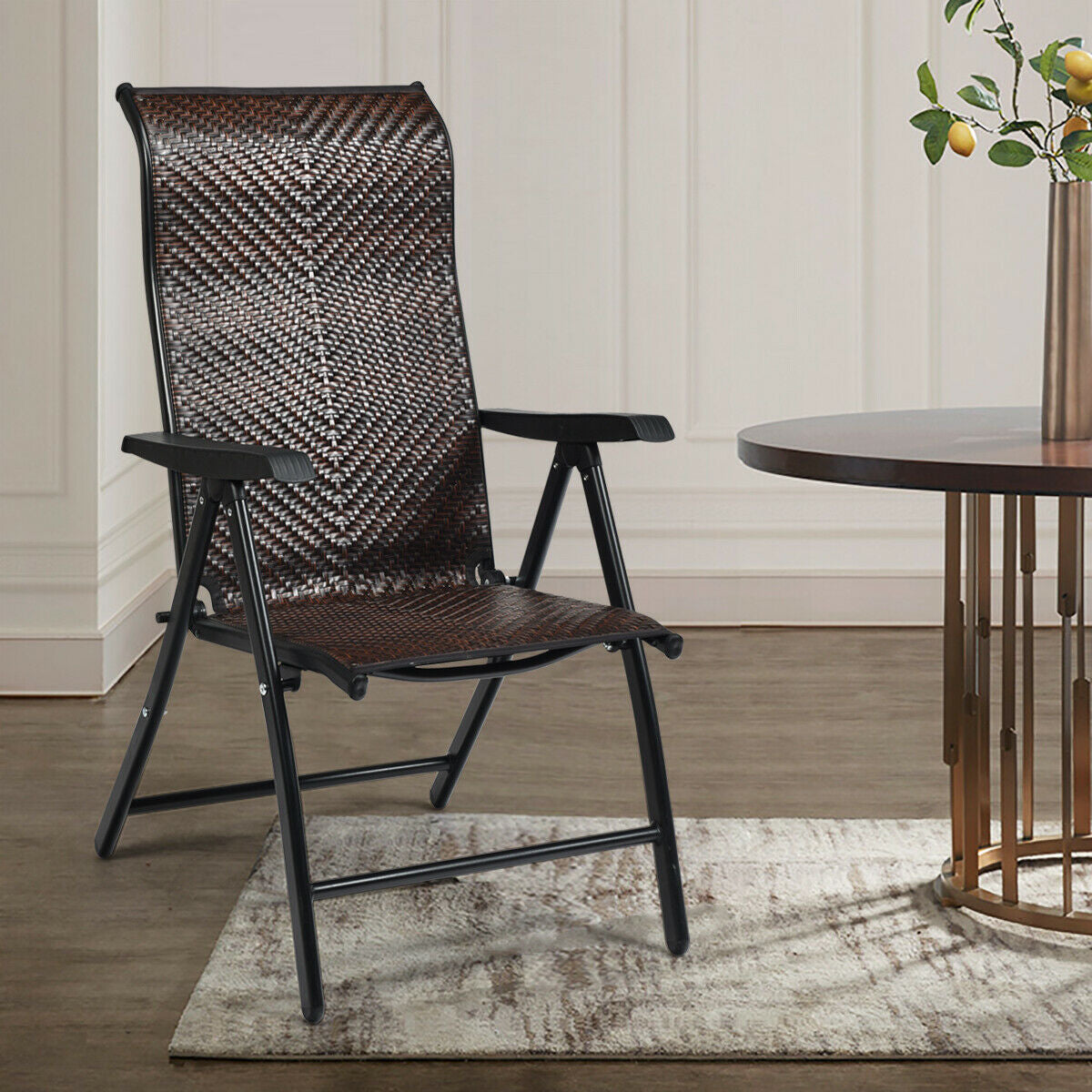 Silla Plegable de Ratán para Patio con Reposabrazos