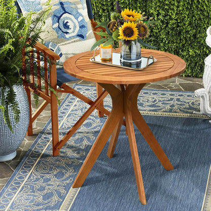 Mesa auxiliar redonda de madera maciza para exterior de 27 pulgadas