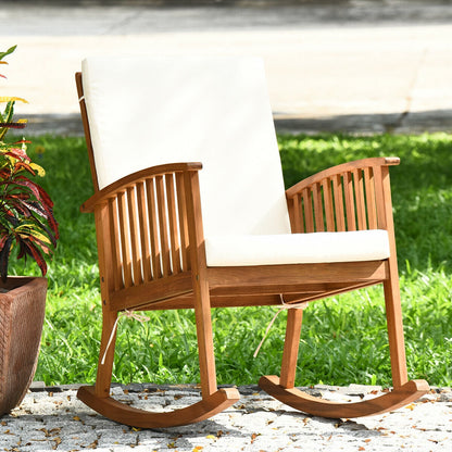 Mecedora de exterior de madera de acacia con cojines desmontables y lavables