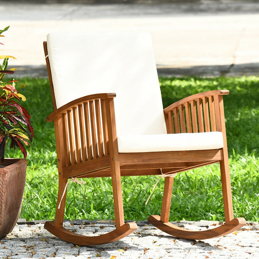 Outdoor Acacia Wood Rocking Chair with Detachable Washable Cushions - Tampa Home & Garden Store
