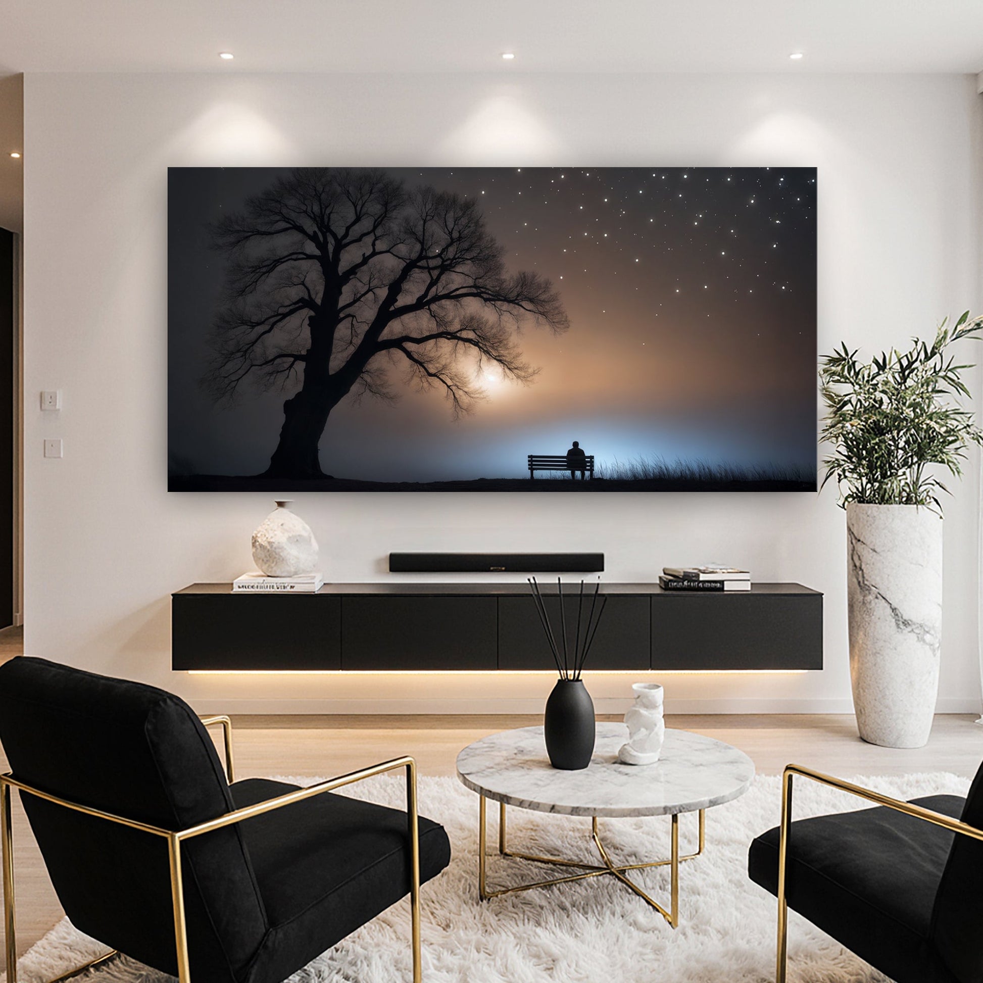 Modern Nature Scenery Wall Art canvas with silhouetted tree under starry twilight sky on Tampa Home & Garden Store