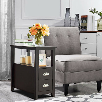 End Table Wooden with 2 Drawers and Shelf Bedside Table