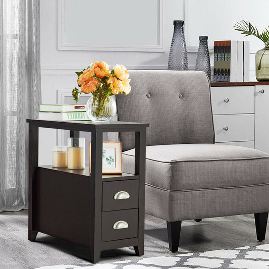 End Table Wooden with 2 Drawers and Shelf Bedside Table - Tampa Home & Garden Store