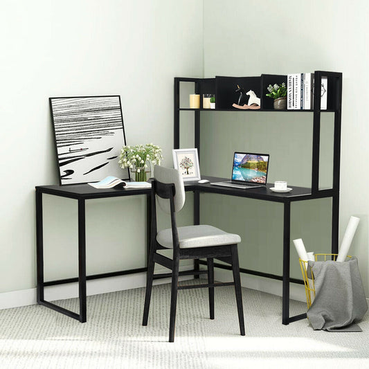 Reversible L-Shaped Corner Desk with Storage Bookshelf-Black - Tampa Home & Garden Store