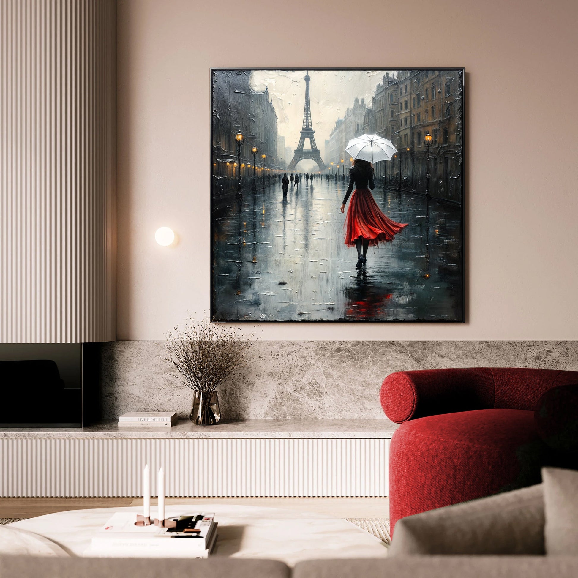 Paris Stroll Painting Wall Art canvas Tailored Canvases; Paris with Eiffel Tower and umbrella on Tampa Home & Garden Store