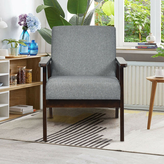 Solid Rubber Wood Fabric Accent Armchair-Gray - Tampa Home & Garden Store