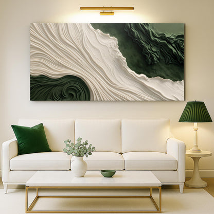 Green Rivers Abstract Wall Art XI canvas with white cream and dark green flowing folds on Tampa Home & Garden Store
