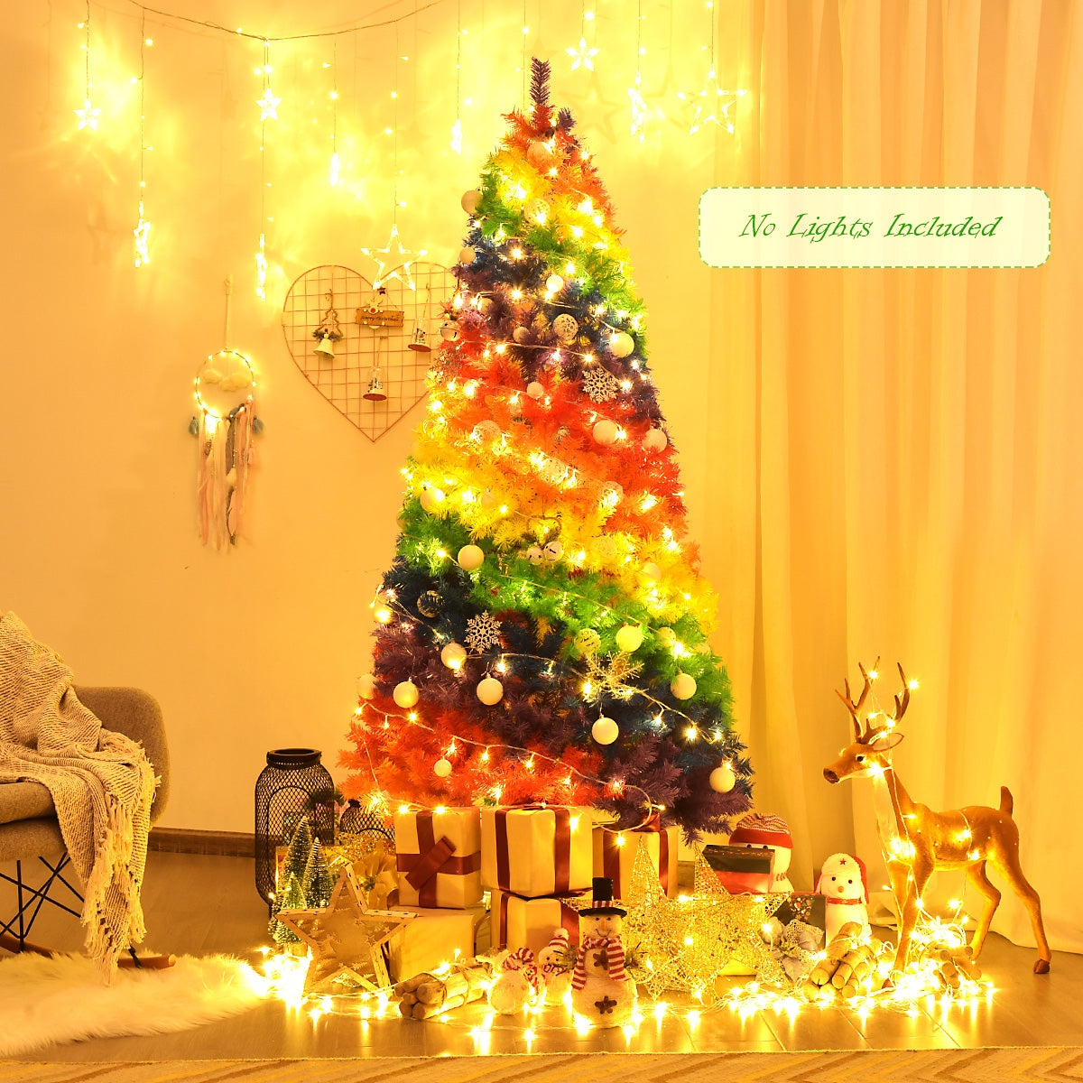 Árbol de Navidad tradicional artificial con bisagras y soporte de metal de 2.1 m