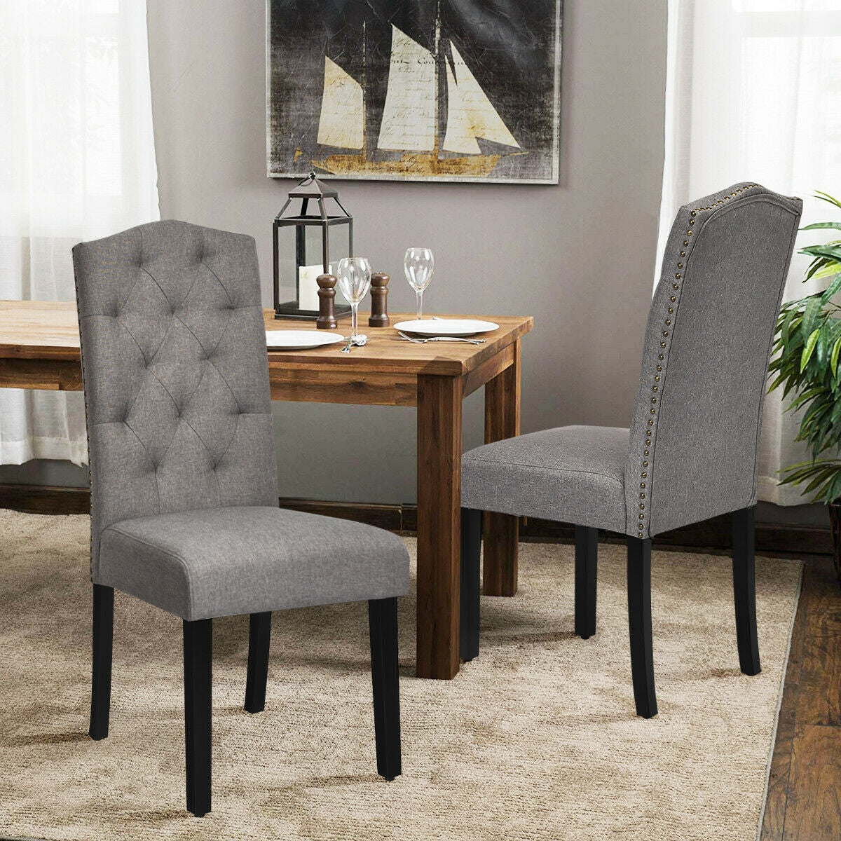 Juego de 2 sillas de comedor tapizadas capitoné - Gris