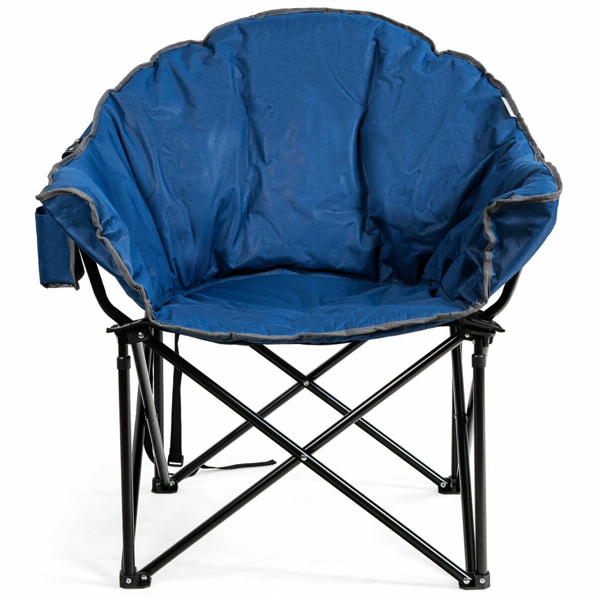 Folding Camping Moon Padded Chair blue fabric with black metal X-frame GemGear on Tampa Home & Garden Store