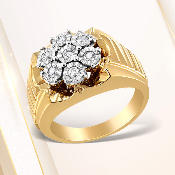 Men's gold-plated .925 sterling silver floral diamond cluster ring 1/3 cttw, size 10 on Tampa Home & Garden Store
