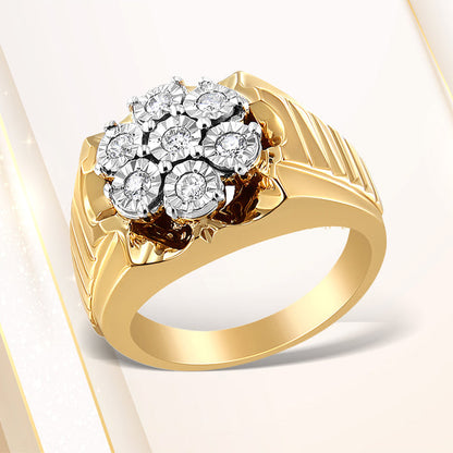 Men's gold-plated .925 sterling silver floral diamond cluster ring 1/3 cttw, size 10 on Tampa Home & Garden Store