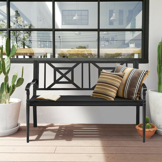 Patio Garden Bench with Powder Coated Steel Frame - Tampa Home & Garden Store