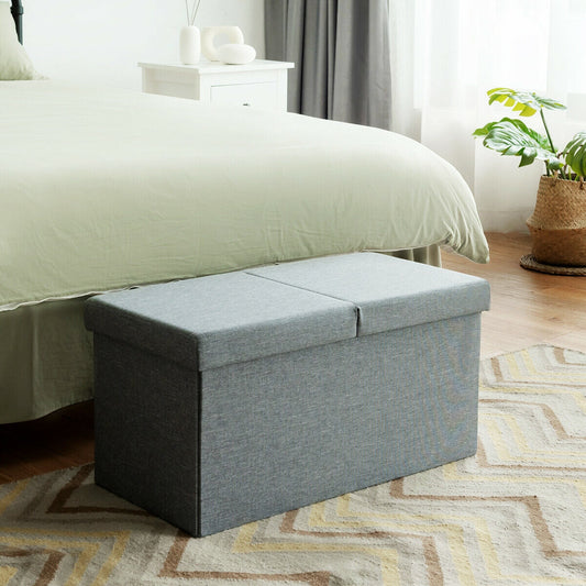 Puf de almacenamiento plegable de 30 pulgadas con tapa elevable - Gris claro