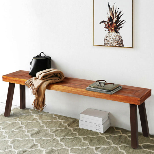 Patio Acacia Wood Dining Bench Seat with Steel Legs - Tampa Home & Garden Store