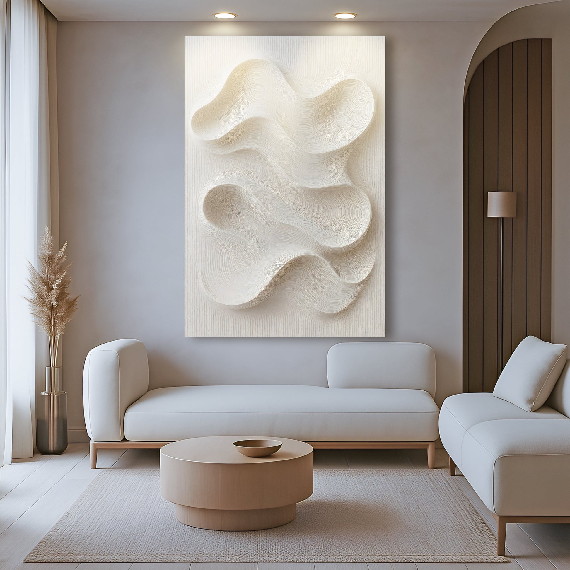 Minimalist Waves Wall Art canvas by Tailored Canvases; cream-toned textured wave design on Tampa Home & Garden Store