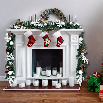 9 Feet Pre-Lit Christmas Garland with LED Lights, green garland with pinecones and stockings on Tampa Home & Garden Store