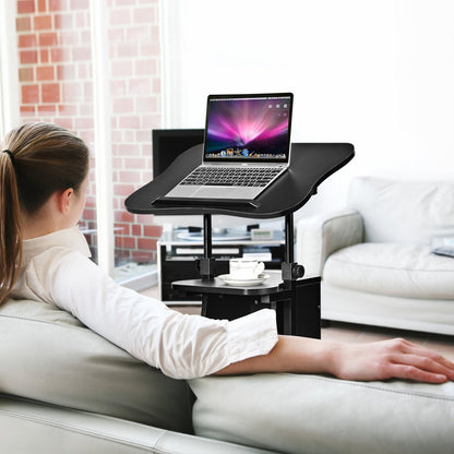 Carro de escritorio para computadora portátil de altura ajustable con almacenamiento, de asiento a pie - Negro