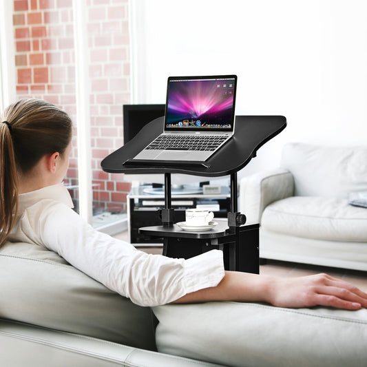 Sit-to-Stand Laptop Desk Cart Height Adjustable with Storage-Black - Tampa Home & Garden Store