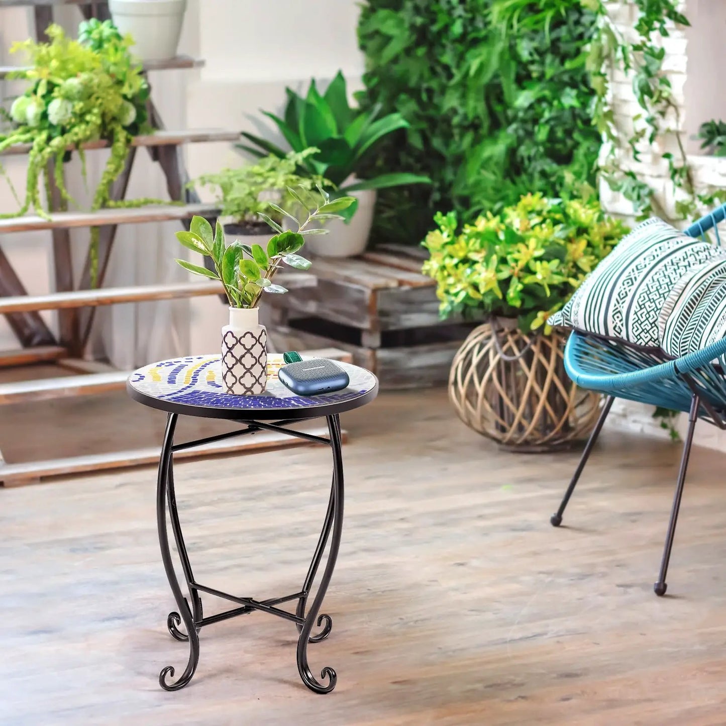 Outdoor Indoor Steel Plant Stand Glass Top Cobalt