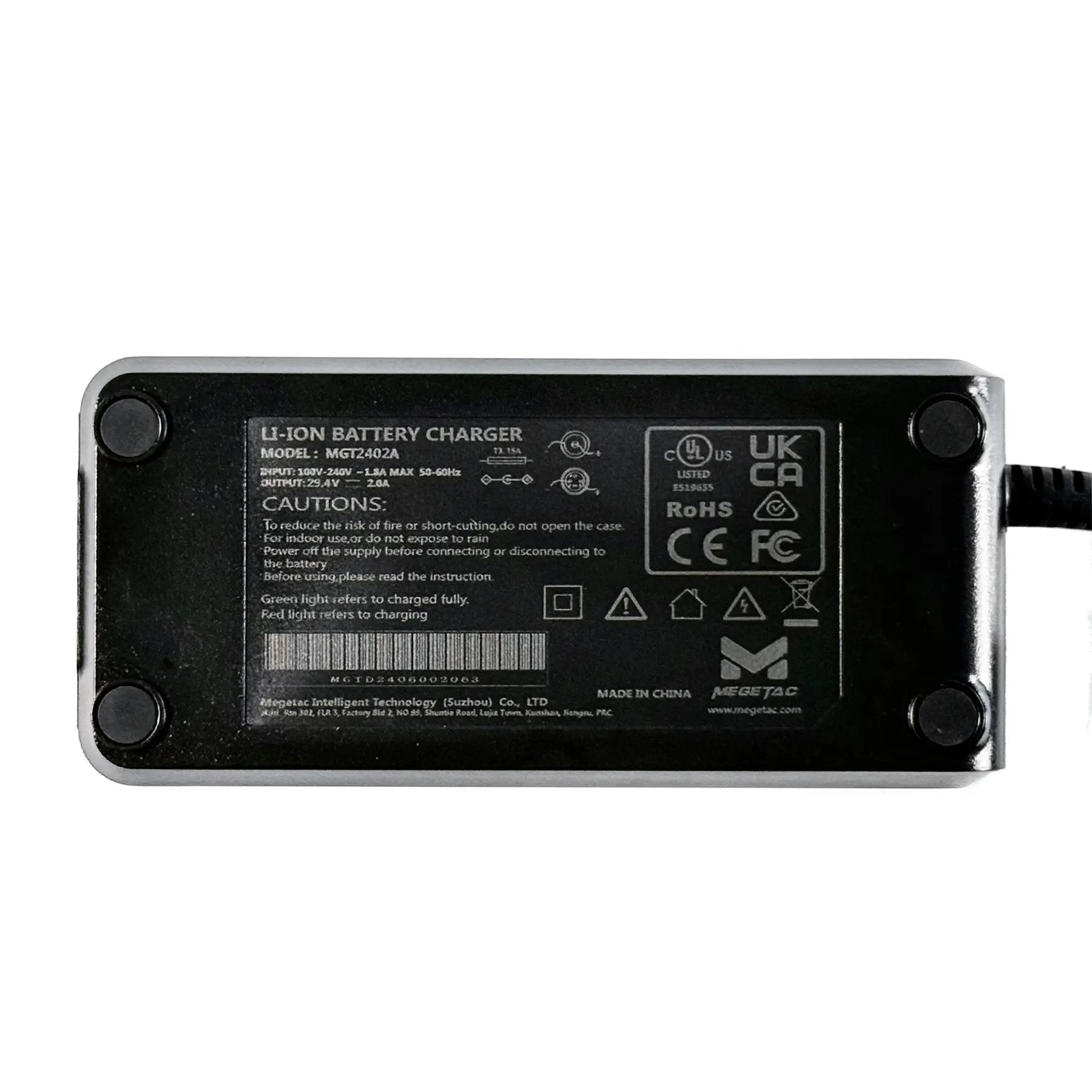 EUNORAU 24V2A ebike charger, black enclosure with silver trim and model label MGT2402A on Tampa Home & Garden Store