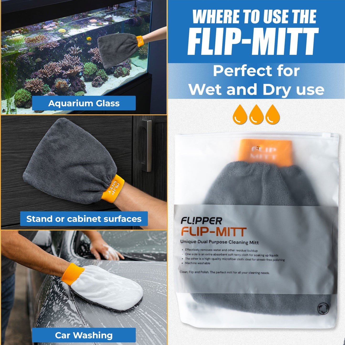 Flipper 2-in-1 Microfiber Aquarium Cleaning Mitt