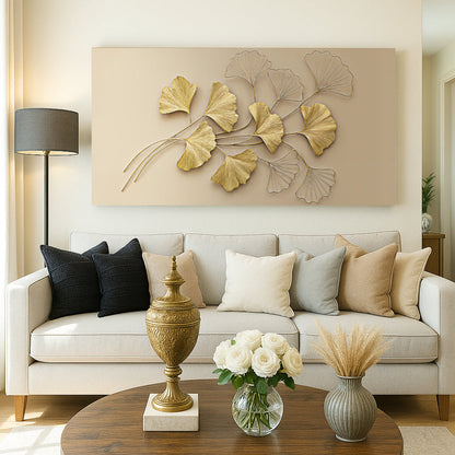 Golden Botanical Wall Art canvas by Tailored Canvases, beige-gold botanical relief on Tampa Home & Garden Store
