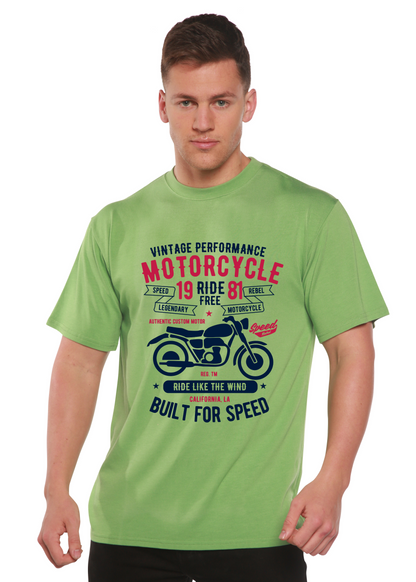 Motorcycle Ride Free men's bamboo viscose/organic cotton graphic T-shirt in lime green by Spun Bamboo on Tampa Home & Garden Store