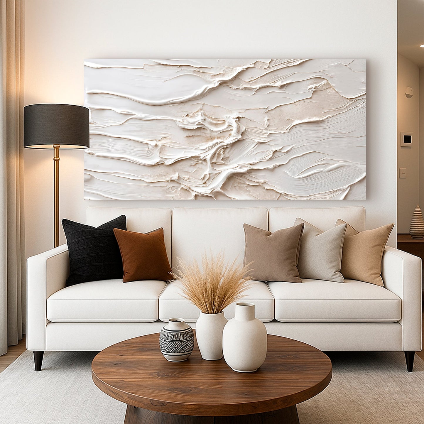 Minimalist Wall Art IX canvas featuring textured white sand-dune pattern by Tailored Canvases on Tampa Home & Garden Store