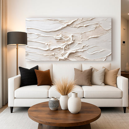 Minimalist Wall Art IX canvas featuring textured white sand-dune pattern by Tailored Canvases on Tampa Home & Garden Store