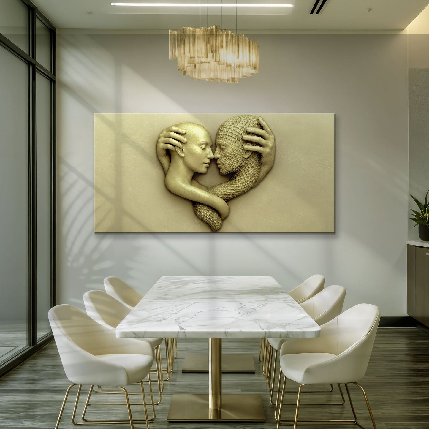 Eternal Love Figure Abstract Wall Art canvas with intertwined beige figures and mesh head on Tampa Home & Garden Store
