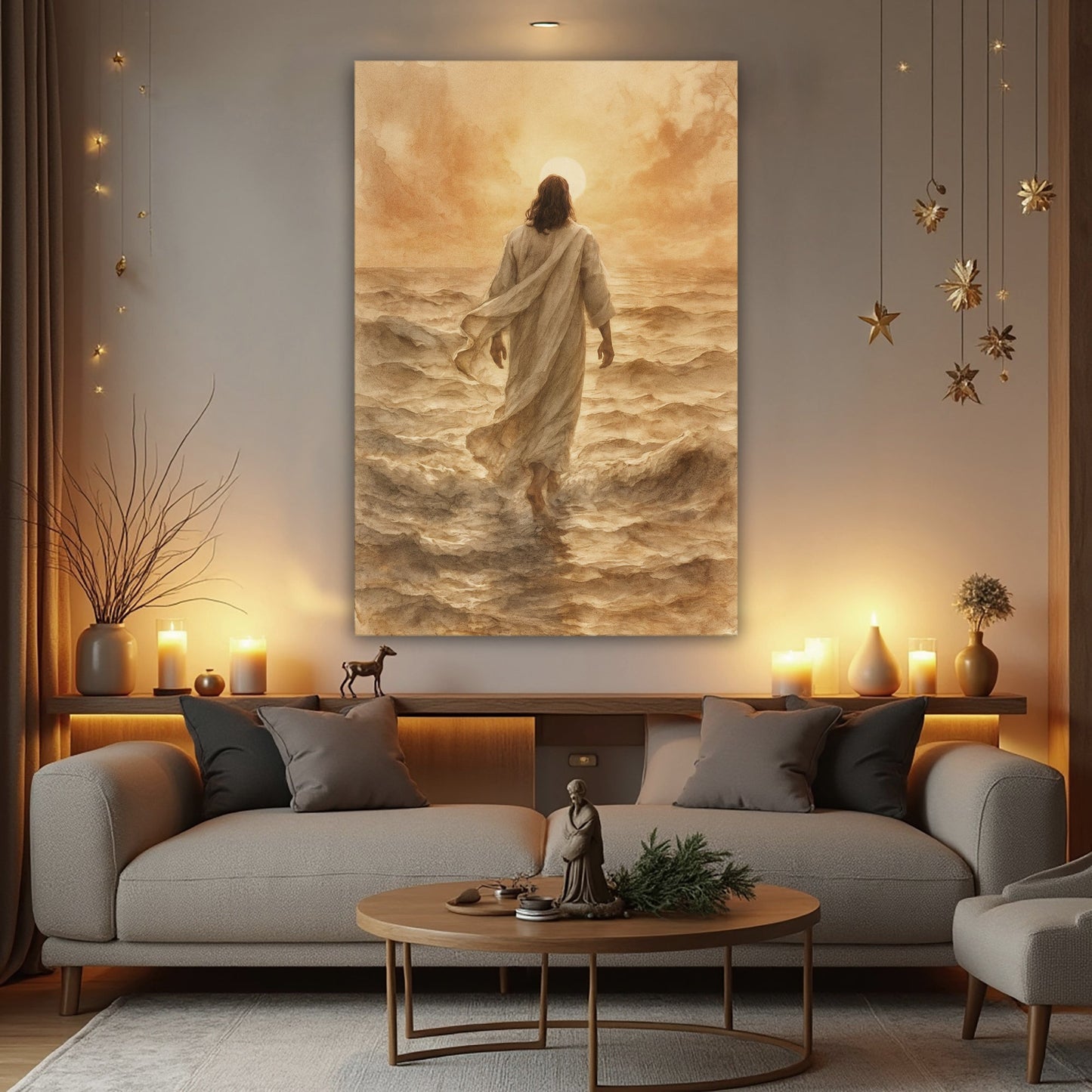 Jesus Christ Walking On Water Faith Wall Art VI canvas by Tailored Canvases, sepia-toned canvas on Tampa Home & Garden Store
