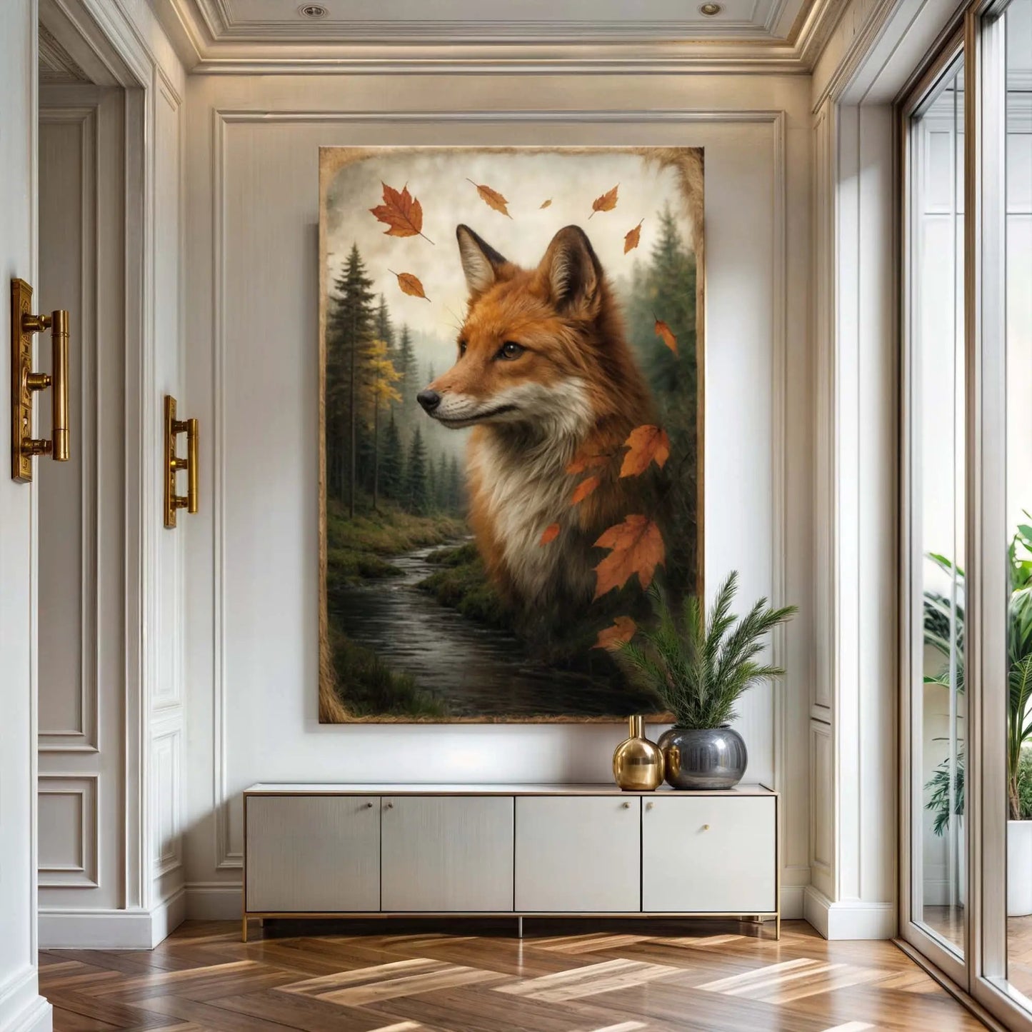 Autumn Fox Double Exposure Wall Art canvas by Tailored Canvases with forest backdrop on Tampa Home & Garden Store
