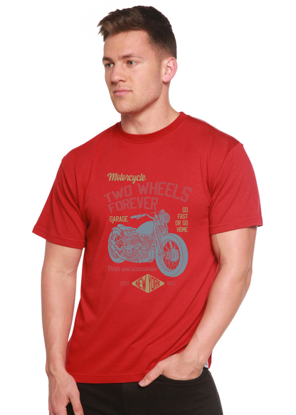 Two Wheels Forever men's bamboo viscose organic cotton graphic tee red Spun Bamboo on Tampa Home & Garden Store