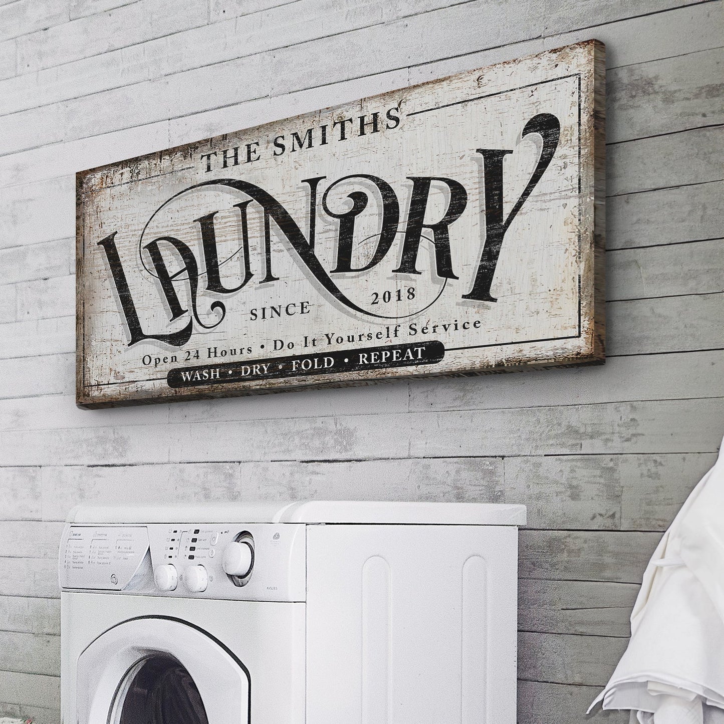 Laundry Room Sign VIII canvas with distressed vintage print on Tampa Home & Garden Store