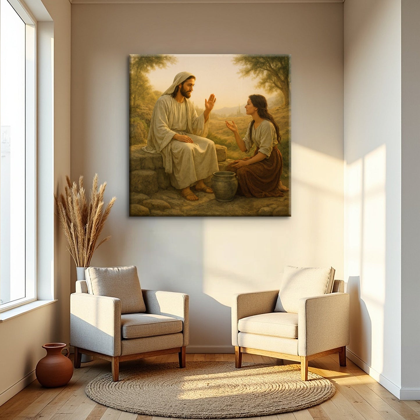 Samaritan at the Well Faith Wall Art II canvas by Tailored Canvases; beige devotional scene on Tampa Home & Garden Store